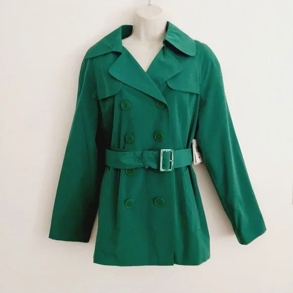 *NWT London Fog Short Double breasted Raincoat Jacket Green Size Medium - Picture 2 of 6